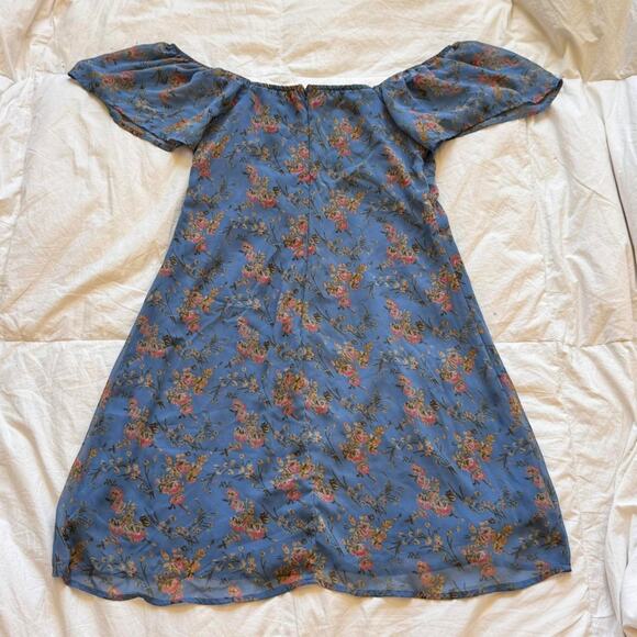 Lush Blue ditsy floral babydoll dress sz M milkmaid chiffon cottage romantic - Picture 8 of 8